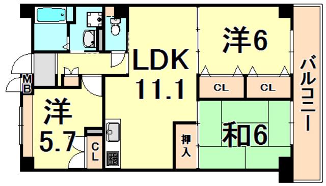ラ グランドーレ2(3LDK/4階)の間取り写真