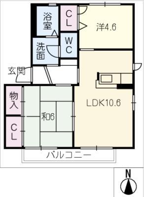 シャーメゾン八坂B(2LDK/2階)の間取り写真