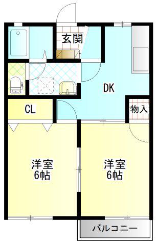 ハイツ清水D(2DK/2階)の間取り写真