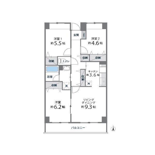 目黒本町マンション(3LDK/5階)の間取り写真