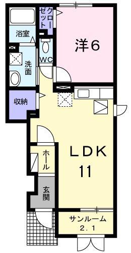 プラシード・カーサI(1LDK/1階)の間取り写真