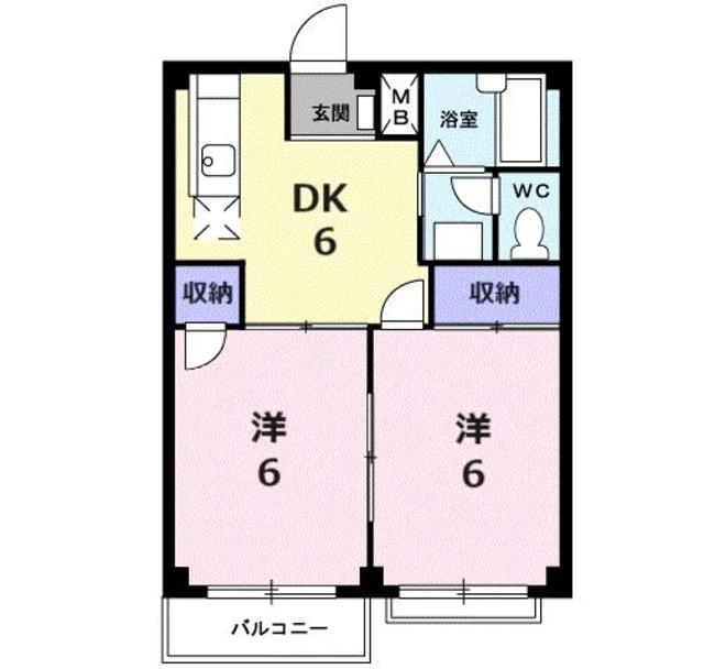 エクレール駿河台B(2DK/2階)の間取り写真