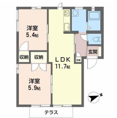グリーンヴィラ水内II(2LDK/1階)の間取り写真
