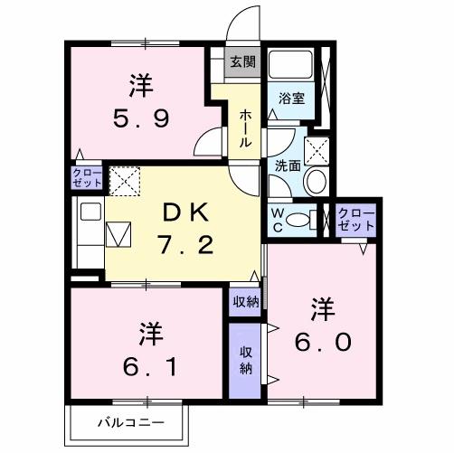サンフィールドA(3DK/1階)の間取り写真