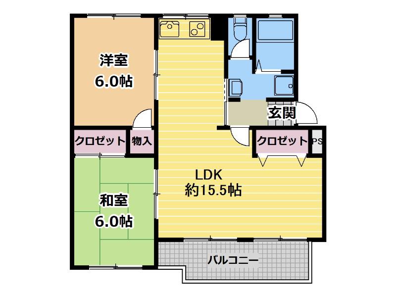 高倉台4団地19号棟(2LDK/1階)の間取り写真
