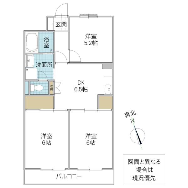 霞ヶ浦グリーンハイツ(3DK/1階)の間取り写真