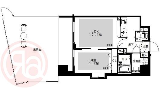 ラムール難波西(1LDK/6階)の間取り写真