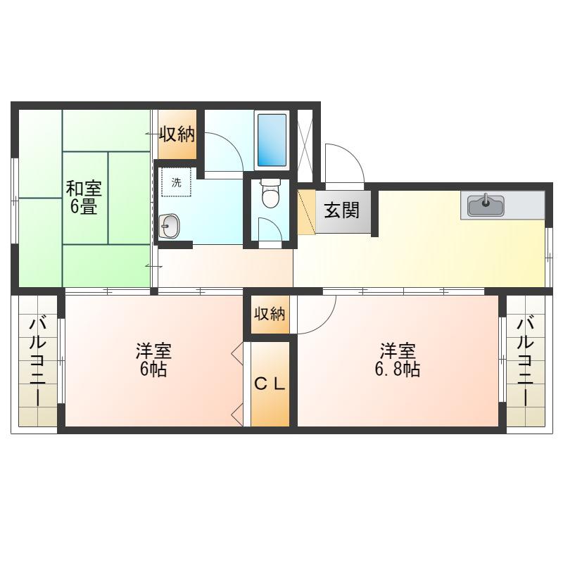 オークフィールド新浜(3DK/2階)の間取り写真