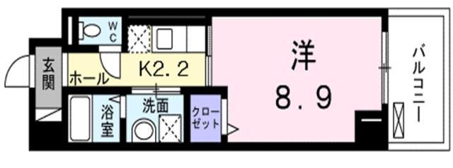 ソワ・リヴィエール(1K/4階)の間取り写真
