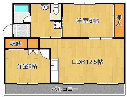 ヴィラナリー中間II 5号棟(2LDK/5階)の間取り写真