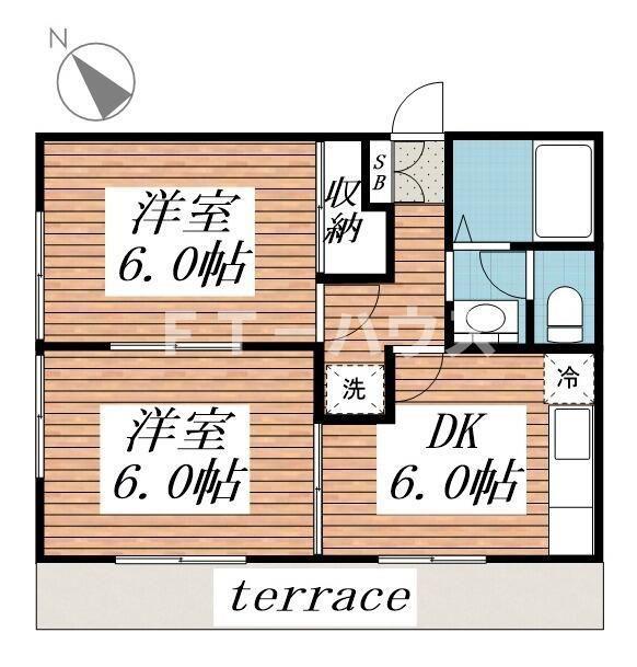 クレール松飛台(2DK/1階)の間取り写真