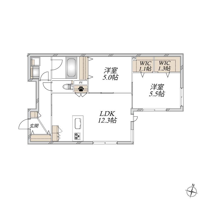 CASA ROOTIS(2LDK/1階)の間取り写真