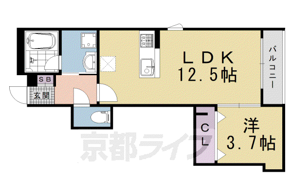 THE WISE 二条(1LDK/3階)の間取り写真