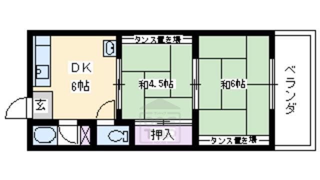 上中条ハイツ(2DK/2階)の間取り写真