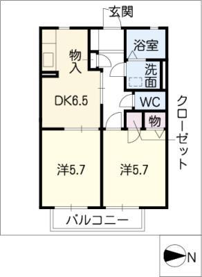 プランドールKURA II(2DK/2階)の間取り写真