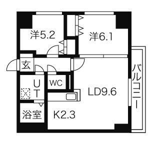 カサ・ビアンコ(2LDK/9階)の間取り写真
