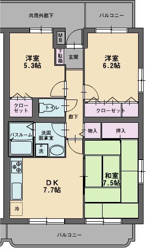 ソレイユ新川成(3DK/2階)の間取り写真