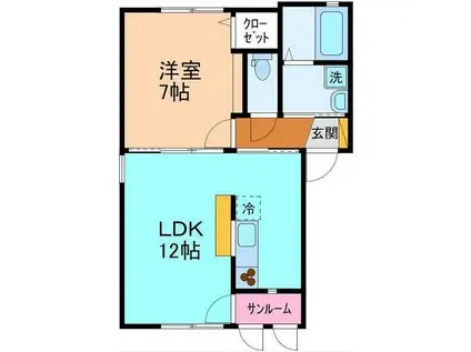 カリーノ(1LDK/1階)の間取り写真