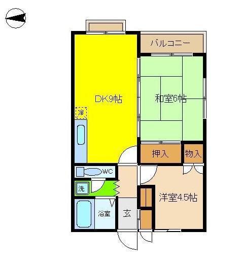 サンライズ弥六内(2DK/2階)の間取り写真