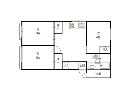 シティハイムサンB(3DK/2階)の間取り写真