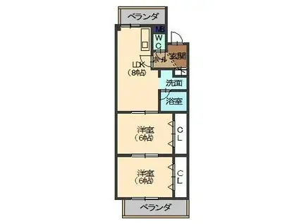 クレスト杉浦(2LDK/2階)の間取り写真