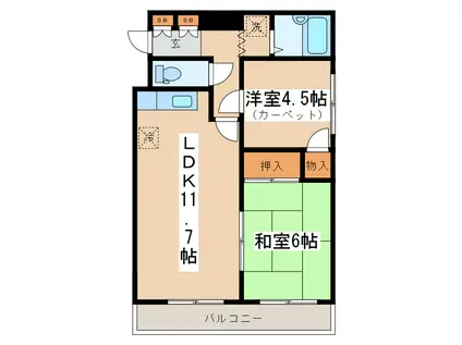 富士マンション浪花(2LDK/3階)の間取り写真