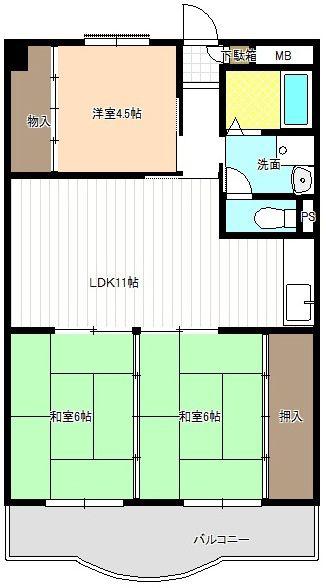 光ハイツ(3LDK/4階)の間取り写真