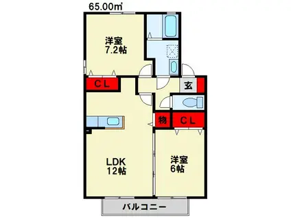 リビングタウン浅川C棟(2LDK/2階)の間取り写真
