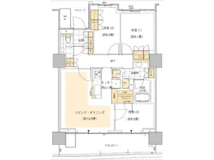 HARUMI FLAGSUN VILLAGE B棟(3LDK/11階)の間取り写真