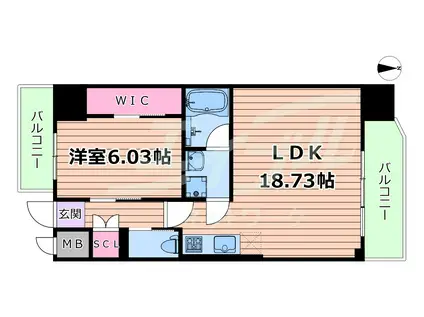 プレジオ新大阪ユーロ(1LDK/2階)の間取り写真