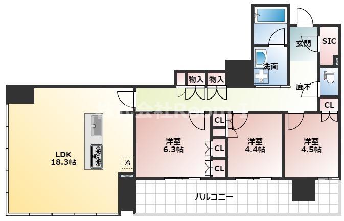 RJR堺筋本町タワー(3LDK/3階)の間取り写真
