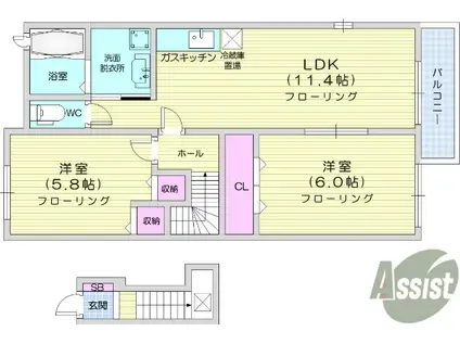 フォレスト舘B(2LDK/2階)の間取り写真