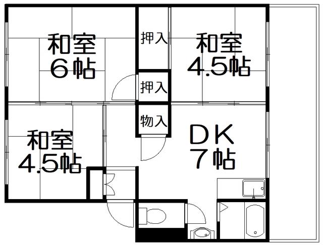 御殿山コーポA棟(3DK/4階)の間取り写真