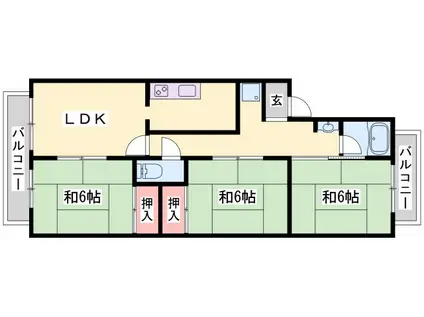 サンハイツ多井田A棟(3LDK/3階)の間取り写真