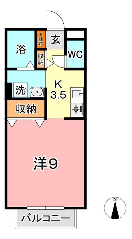 サンガーデン北畝B棟(1K/2階)の間取り写真