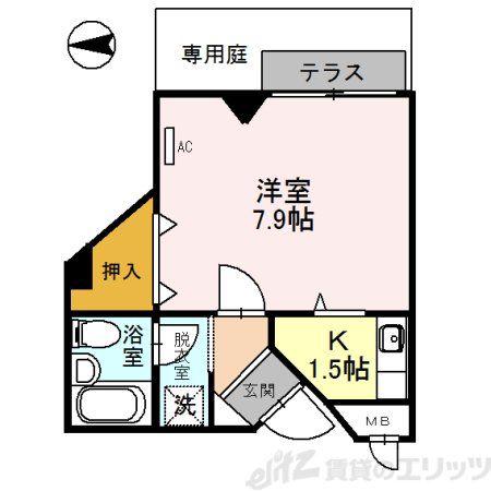 ナヴィール箕面(1K/1階)の間取り写真