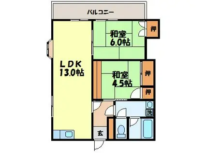 エステート虹が丘B棟(2LDK/2階)の間取り写真