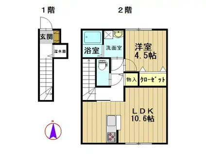 ジーヴォ福村1丁目(1LDK/2階)の間取り写真