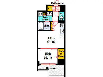 クロスレジデンス阿波座駅前(1LDK/8階)の間取り写真
