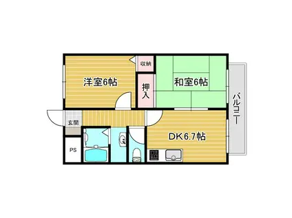 コンフォール(2DK/2階)の間取り写真