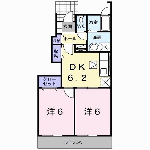 ジュネスB(2DK/1階)の間取り写真