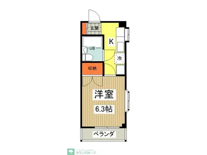 カーサ四谷(1K/1階)の間取り写真