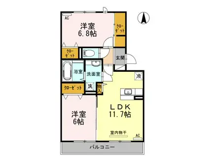 プランドール.IⅢ(2LDK/2階)の間取り写真