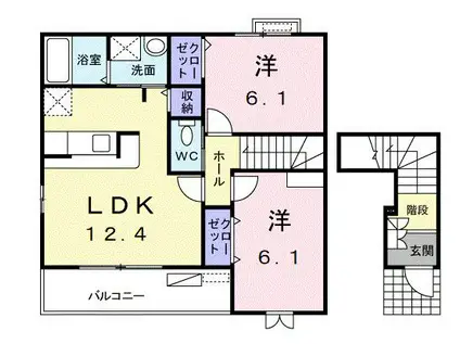 クレール北浜III(2LDK/2階)の間取り写真