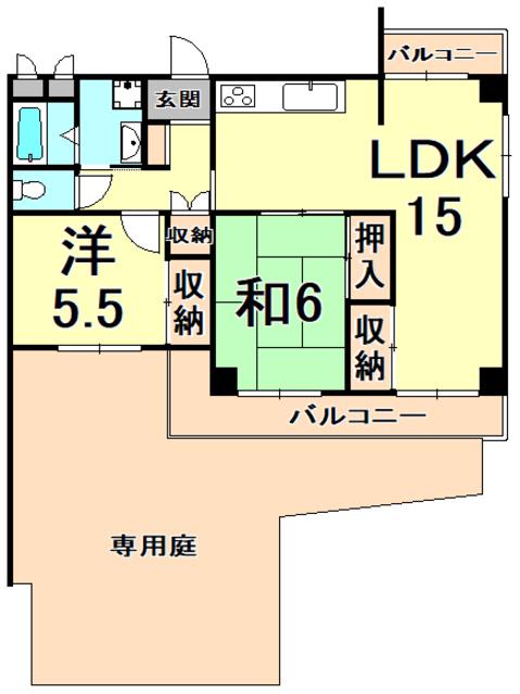 ベルヴィ甲東園(2LDK/1階)の間取り写真