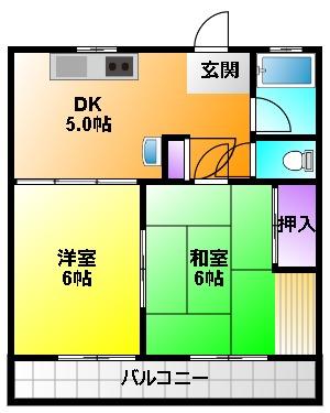 三浦ハイツ北(2DK/2階)の間取り写真