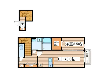 YU TERRACE(1LDK/2階)の間取り写真