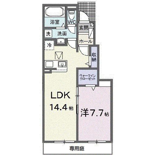 クレイドル下斎田C(1LDK/1階)の間取り写真