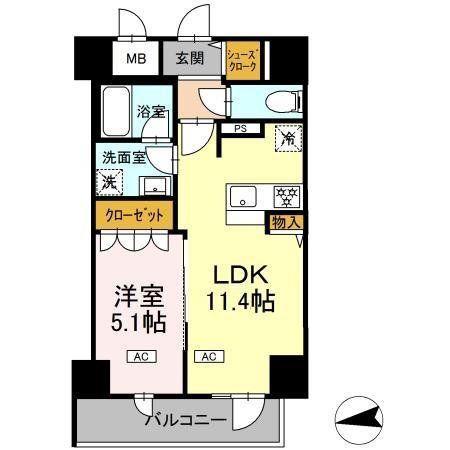 IS二十人町(1LDK/6階)の間取り写真