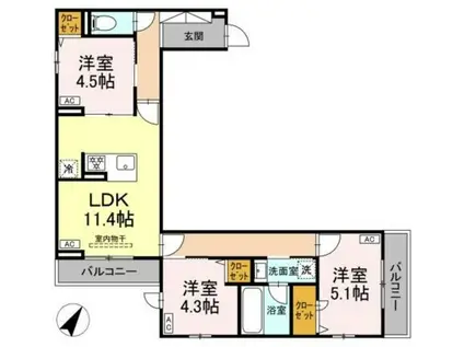 セレスティア細田A A(3LDK/3階)の間取り写真